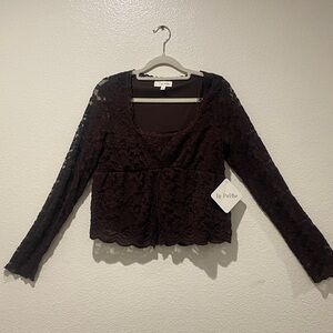 LA PECHE Women's Lace Top - Brown. Size L